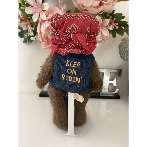 BOYDS BEAR Keep on Riding 8" Biker w Red Bandana‎ Jean Vest Embroidered Vintage - Picture 2 of 16